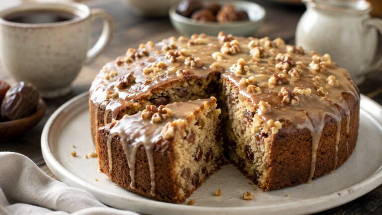 Date Coffee Cake with Walnuts and Espresso Glaze